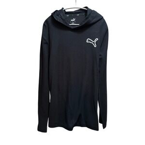 Puma Mens Waffle Knit Hooded T-Shirt Black Long Sleeve Athletic Hoodie Small